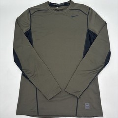 Nike Pro Dri Fit Fitted Mens L Dark Green Long Sleeve Logo