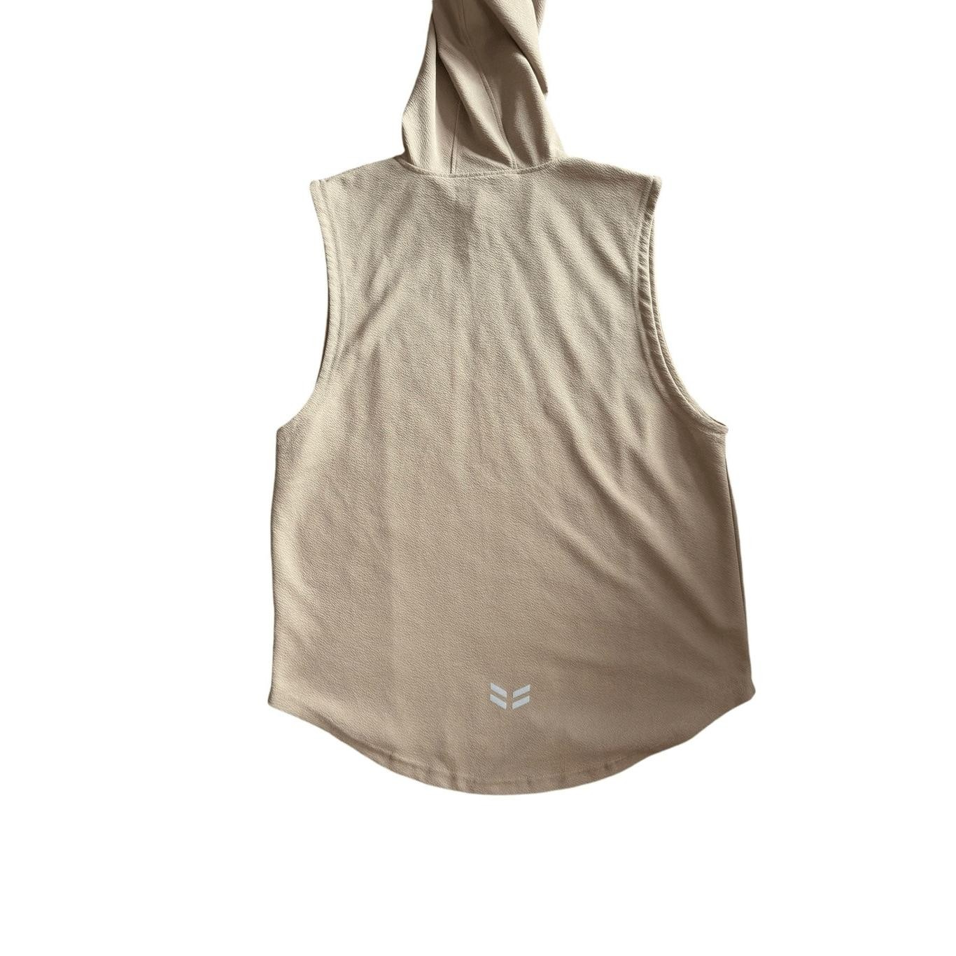 Men's Sleeveless Hooded Vest Light Beige Tan Active Performance Size XL gallery