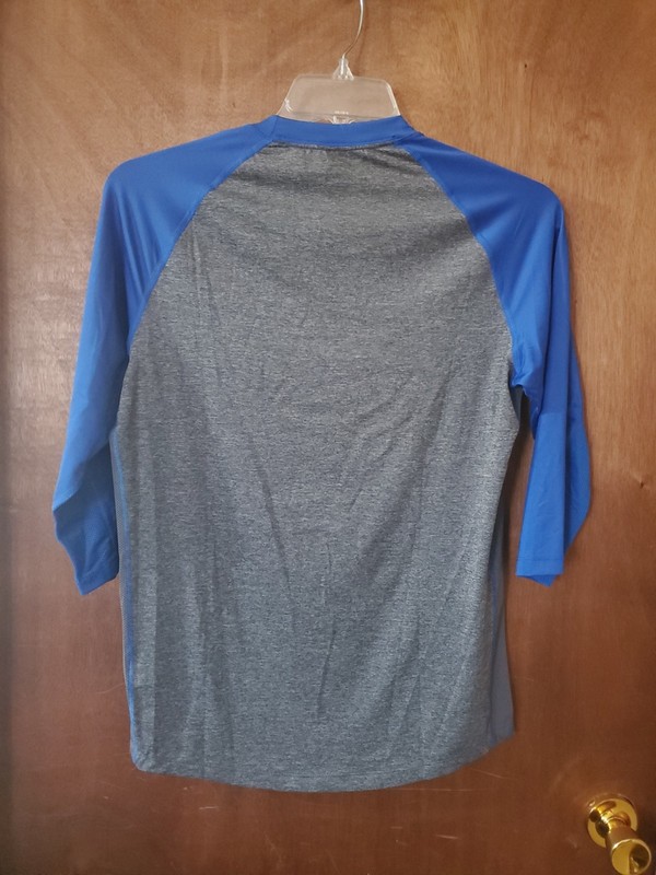 Nike Pro Baseball Dri Fit Men’s M Slim Fit Raglan Shirt Workout Sport Gray Blue gallery