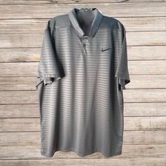 Nike Dri-Fit Gray Stripe Polo Shirt 2XL Short Sleeve Collared 2 Button Closing.