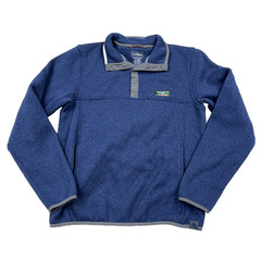 LL Bean Sweater Men Small Navy Blue Pullover Slightly Fitted Snap T Outdoors