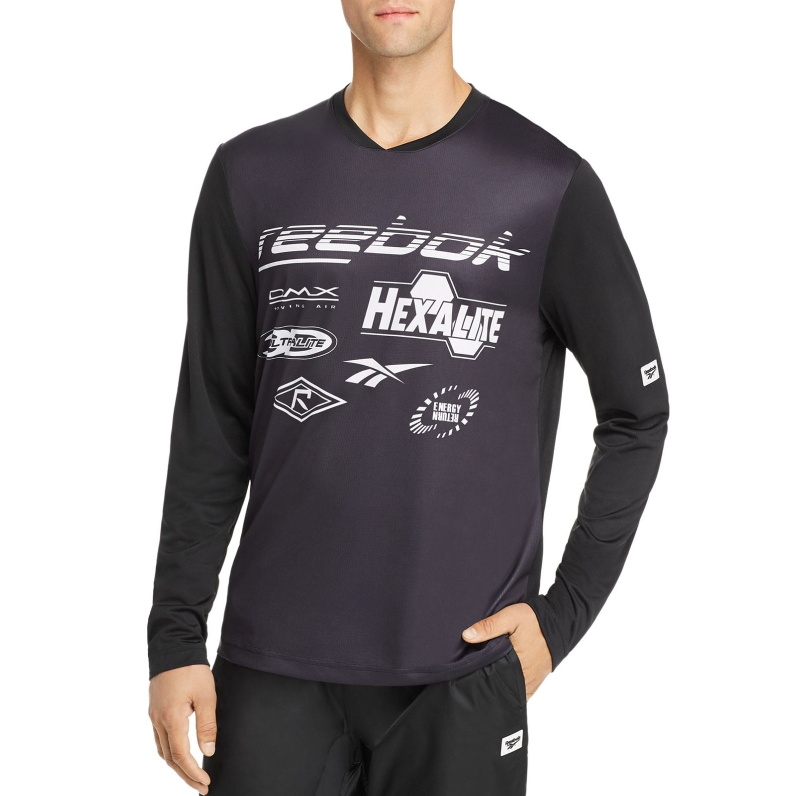 Reebok Men's Black Classic Color Block Graphic Long Sleeve T-Shirt - Black - L gallery