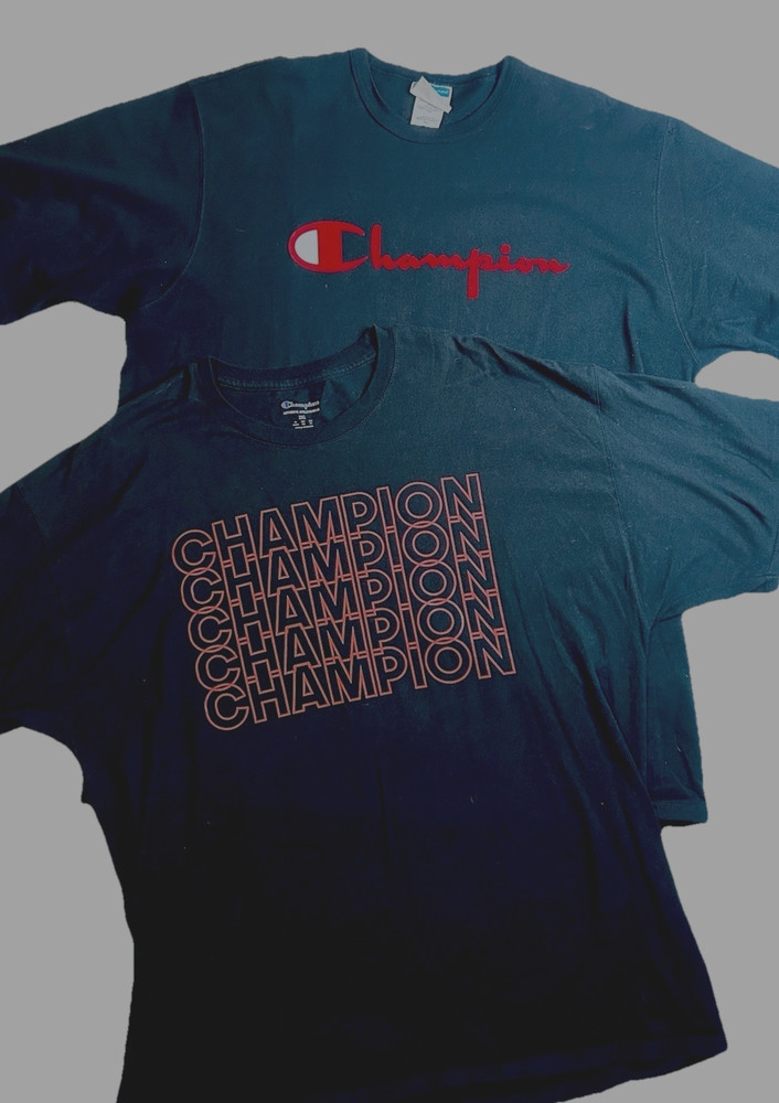 CHAMPION BRAND (Lot Of 2) Men’s T SHIRT's 2XL Black CLASSIC Cotton Logo Size XXL