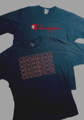 CHAMPION BRAND (Lot Of 2) Men’s T SHIRT’s 2XL Black CLASSIC Cotton Logo Size XXL