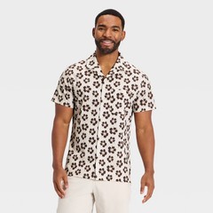 Men Hibiscus Print Grid Woven Button-Down Shirt – All In Motion White