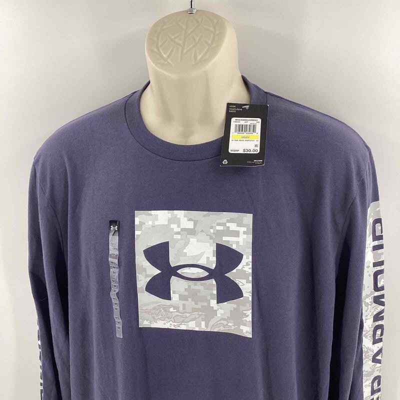 Under Armour Long Sleeve T Shirt Blue Gray White Black Size Medium New 478 gallery
