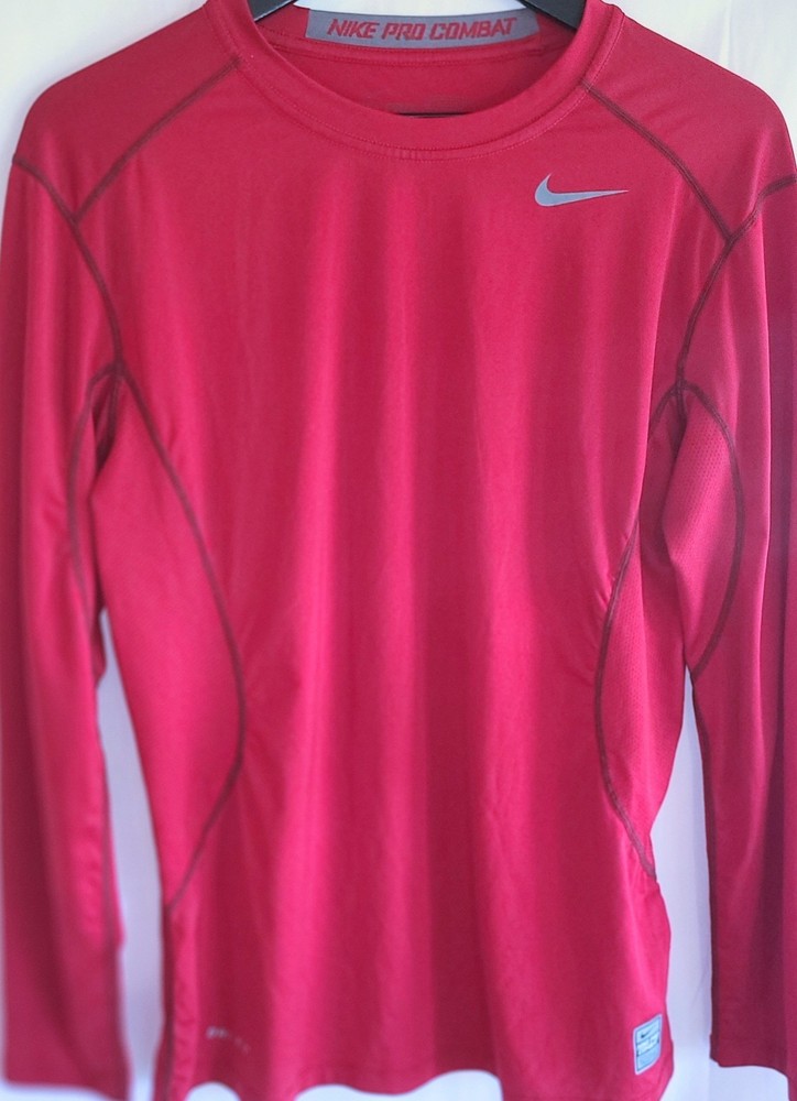 Nike Pro Combat Fitted Mens Medium Long Sleeve Athletic T Shirt Red