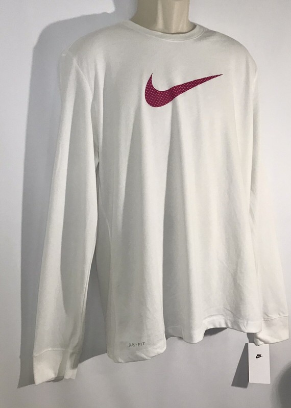 Nike Swoosh Logo Men's Long Sleeve Crew Tee Multiple Size White/Pink Berry gallery