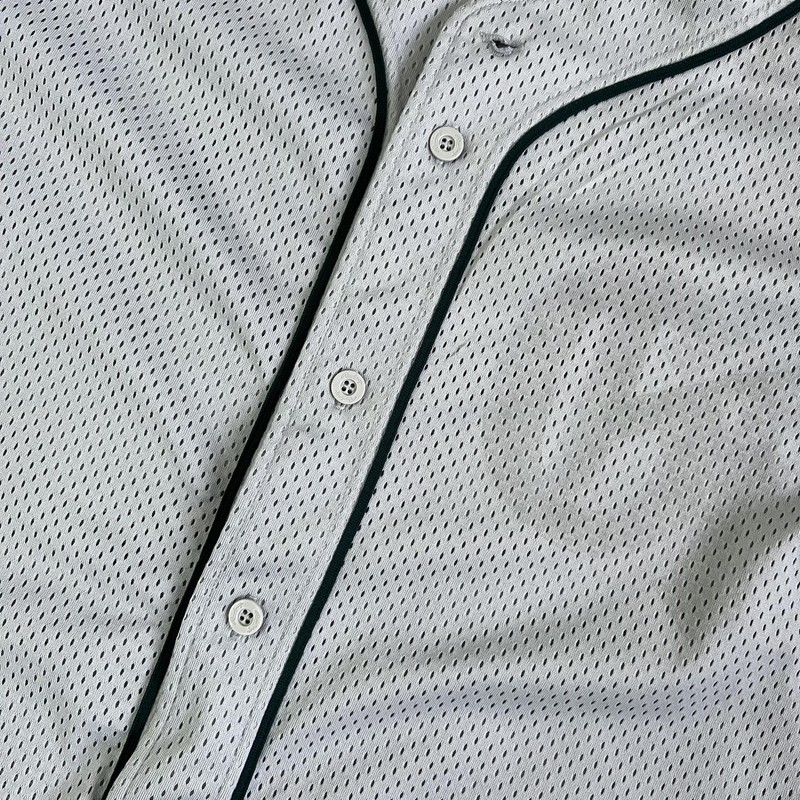 Rawlings Baseball Jersey Shirt Mens Large White Mesh Button Up Japan Green Trim gallery