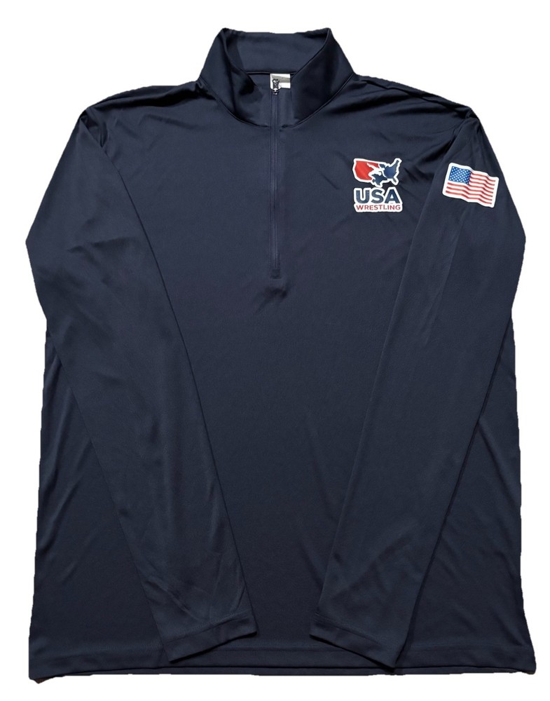 USA Wrestling 1/4 Zip Pullover Lightweight Shirt. Mens L. Navy Blue.