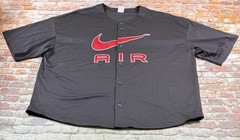 Nike Air Logo Button Up Baseball Jersey FN2148-010 Black Red Mens XXL Adult
