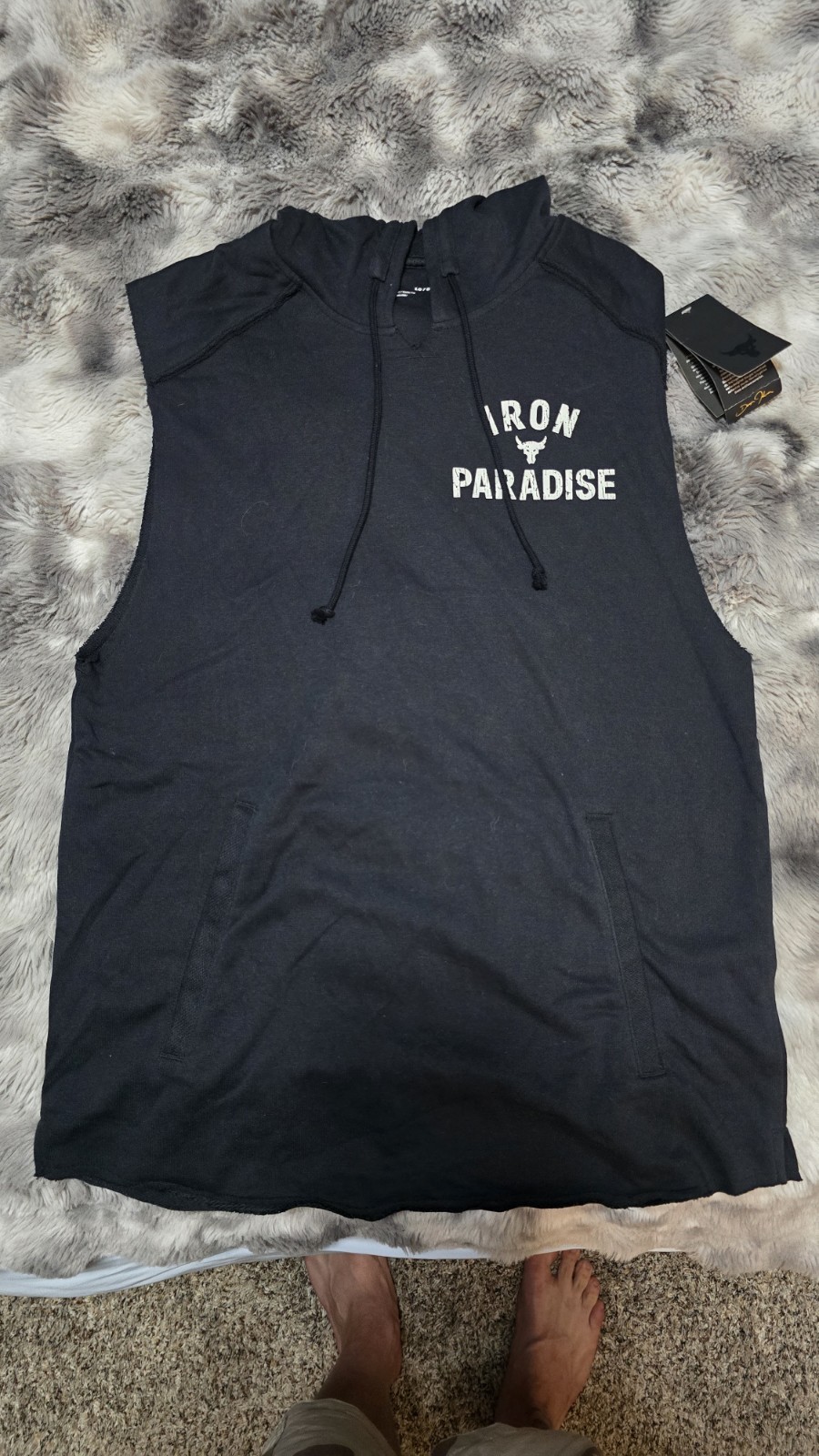 Under Armour Project Rock Iron Paradise Sleeveless Hooded Tank Black L Loose Fit gallery