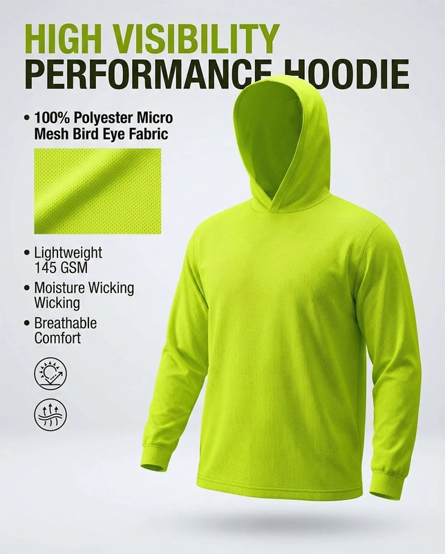high visibility long sleeve breathable hooded unisex shirt, sun protection,White gallery