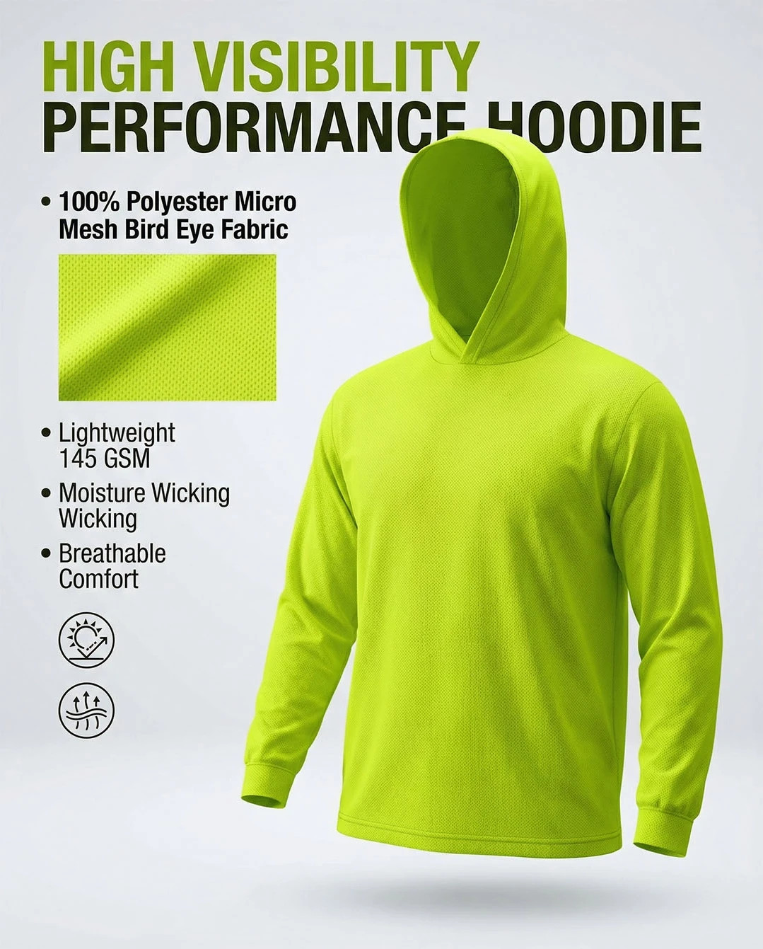 high visibility long sleeve breathable hooded unisex shirt, sun protection,White gallery