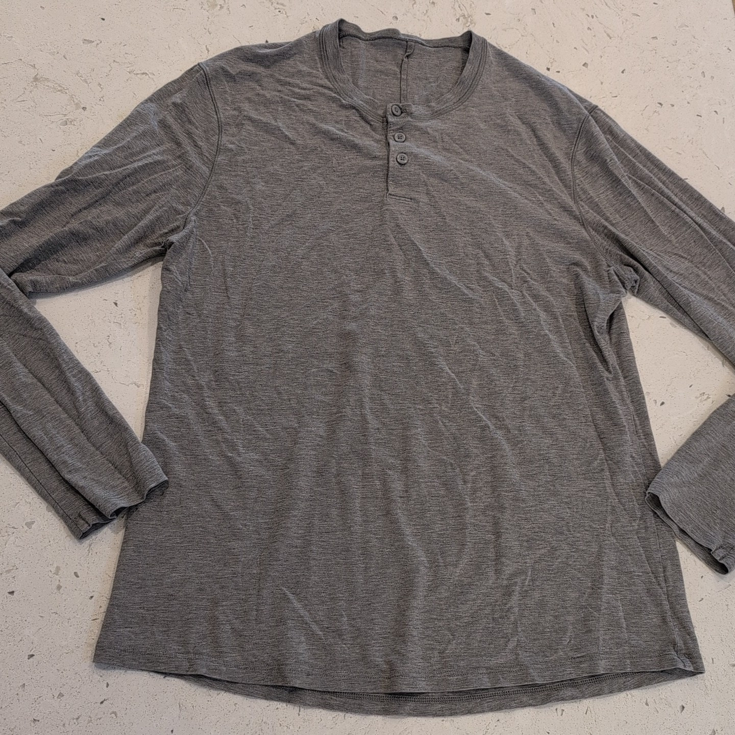 Lululemon Shirt Mens Small Gray Henley Long Sleeve Basic Classic Athletic Casual gallery