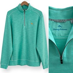 Tommy Bahama Men Medium Teal Tobago Bay Half Zip Cotton Pullover Sweatshirt NWOT