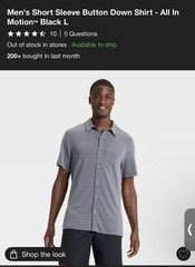 NWT Men’s Short Sleeve Commuter Shirt Large All In Motion Grey Button Down