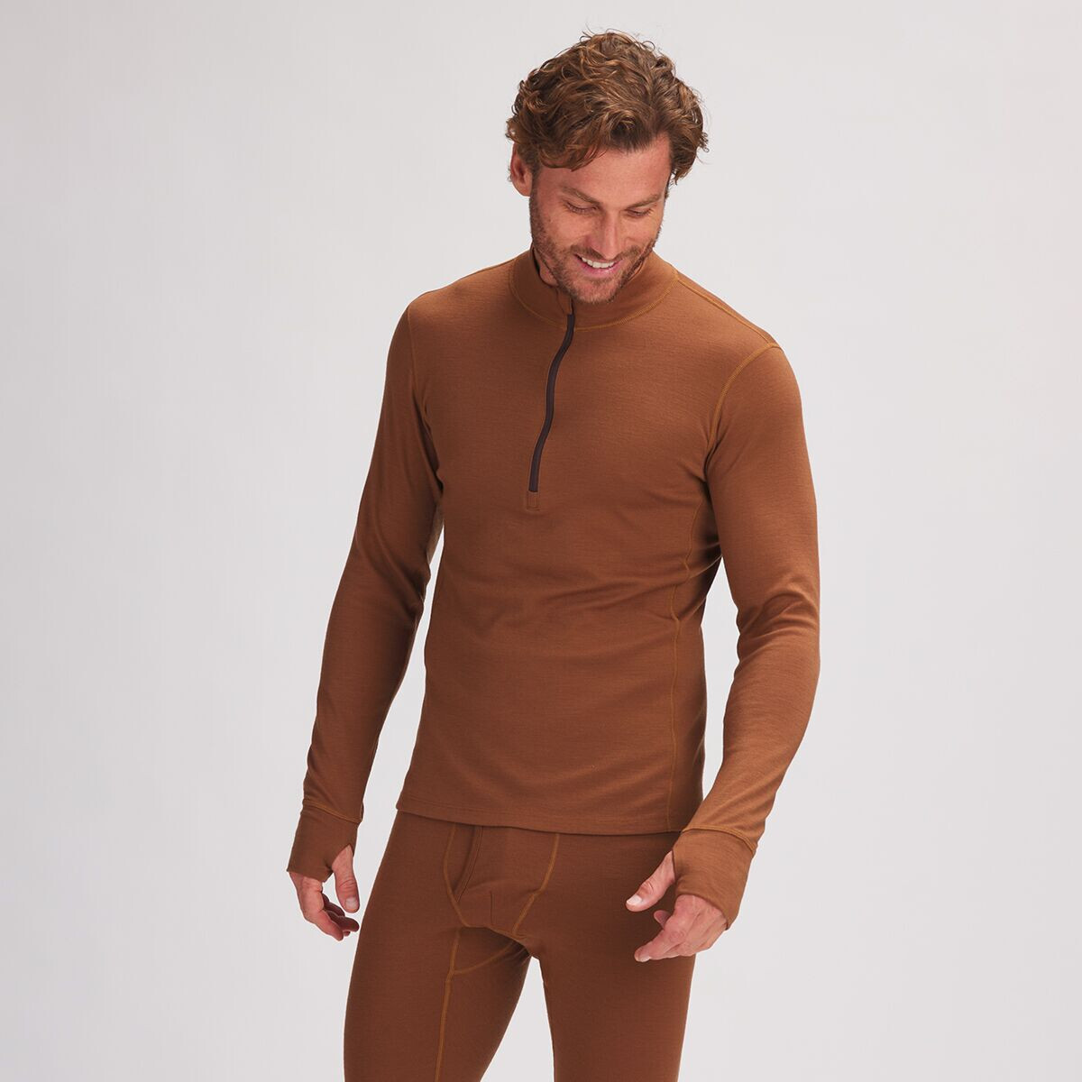 Backcountry Baselayer Top Winter Shirt Men's 1/4 Zip Mid Weight Brown Size M gallery