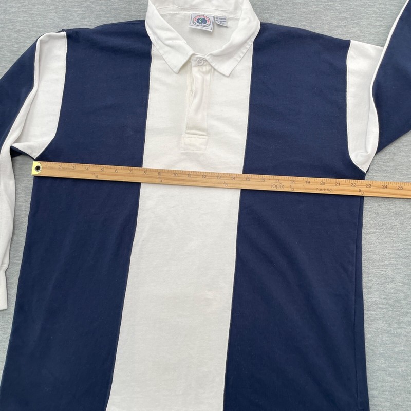 Long Sleeve Rugby Shirt Men L Blue White Color Block Cape Isle Knitters Stripe gallery