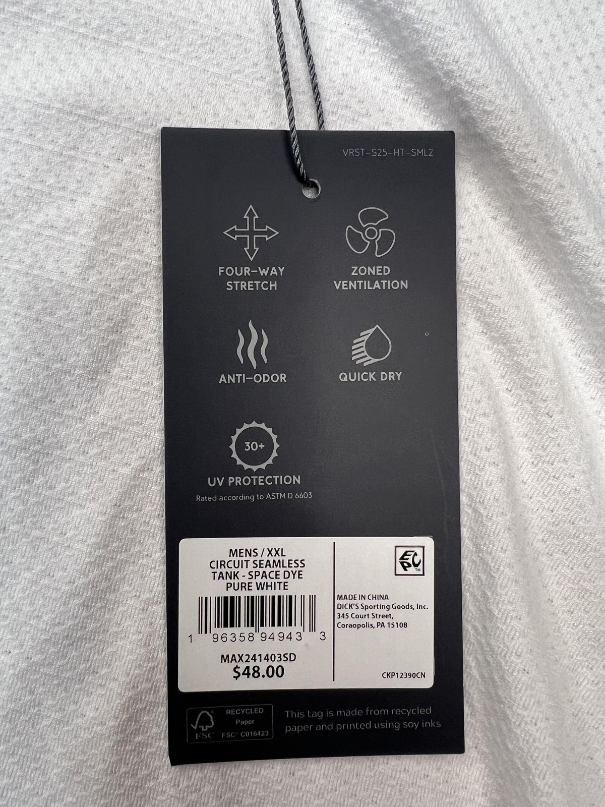 VRST Circuit Seamless Tank Mens 2XL Pure White Athletic Quick Dry Anti Odor XXL gallery