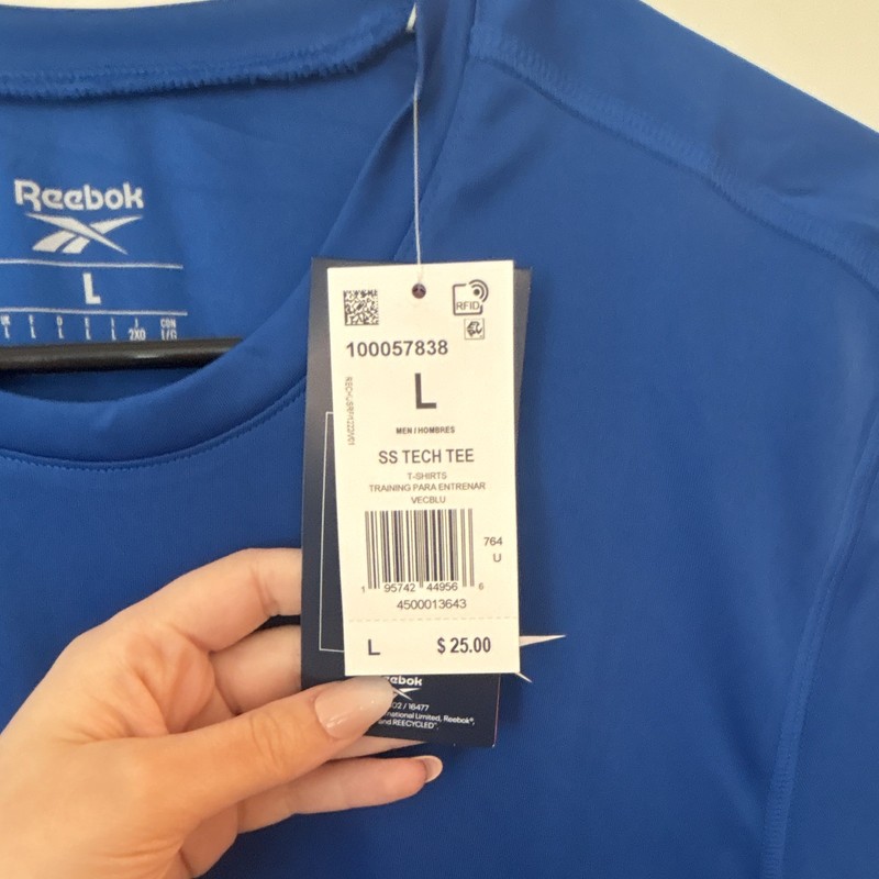 Reebok SS Tech Tee Men's L Blue Short Sleeve Crew Neck Training Logo Tee gallery