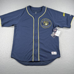 True Fan Mens Milwaukee Brewers Jersey Medium Genuine Merch Embroidered NWT