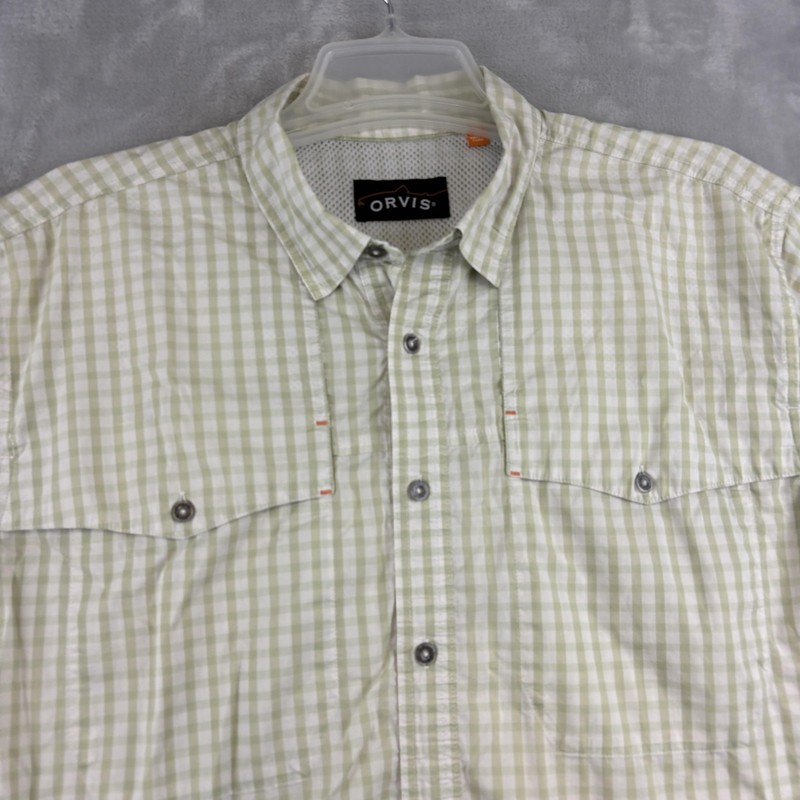 Orvis Shirt Mens Large Green Gingham Trout Bum Button Up Short Sleeve Fishing gallery