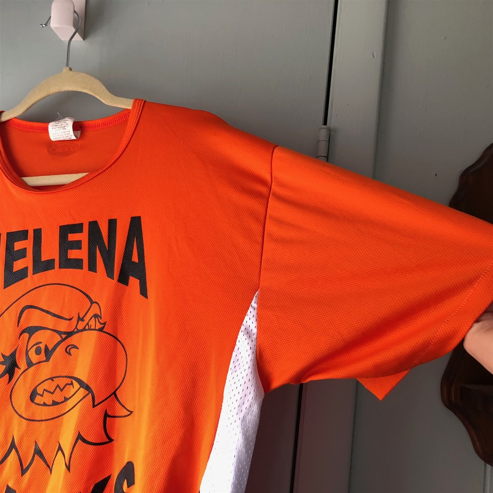 Helena Hawks Jersey Athletic Knit made in Canada Orange Black #9 size large gallery