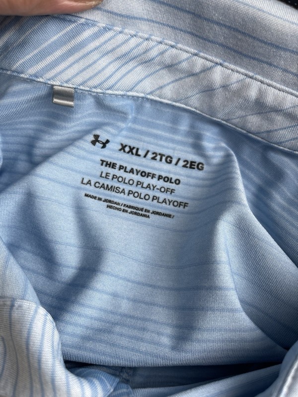 Under Armour UA The Playoff Polo Shirt Blue Striped Mens XXL HeatGear Loose gallery