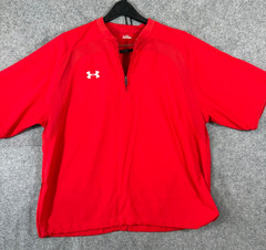 Under Armour Baseball Wind Shirt Mens S Red Stretch 1/4 Zip Pullover Side Zip