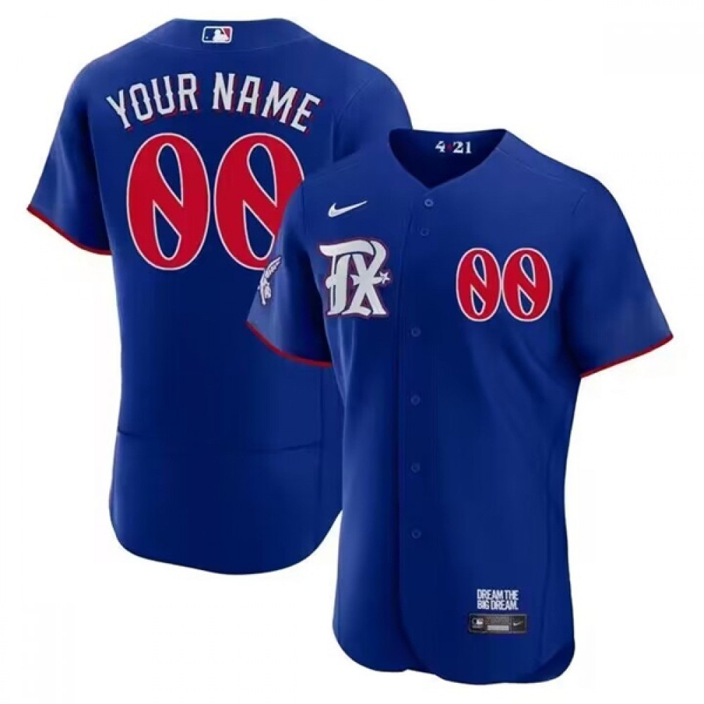 Custom Nike MLB 2023 Texas Rangers City Connect FB AC Stitched Royal Blue Jersey gallery
