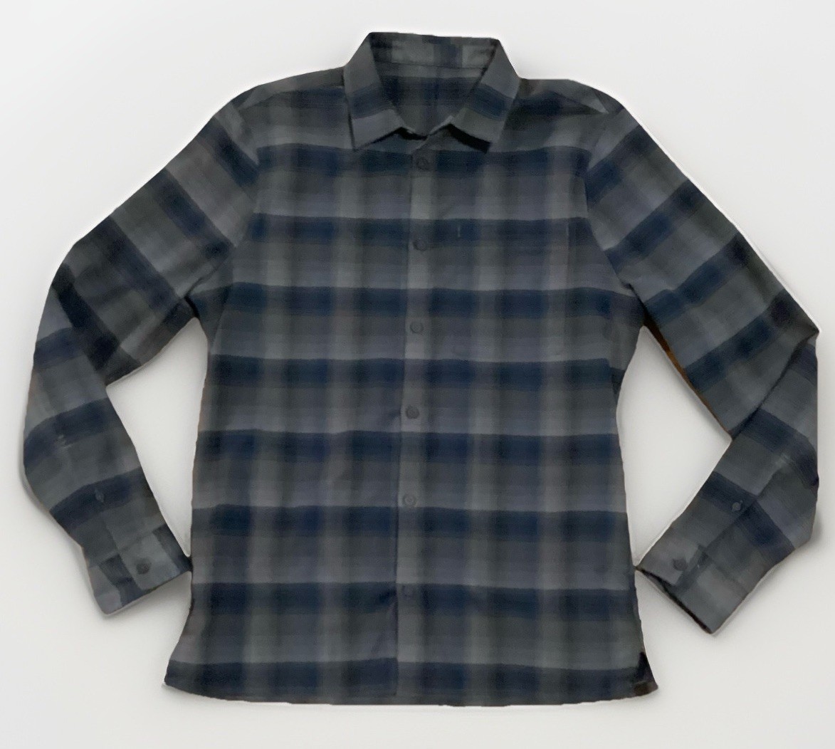 Ω Lululemon MASONS PEAK LS Flannel Shirt Blue Gray Men MEDIUM Free Shp EUC CAMP gallery