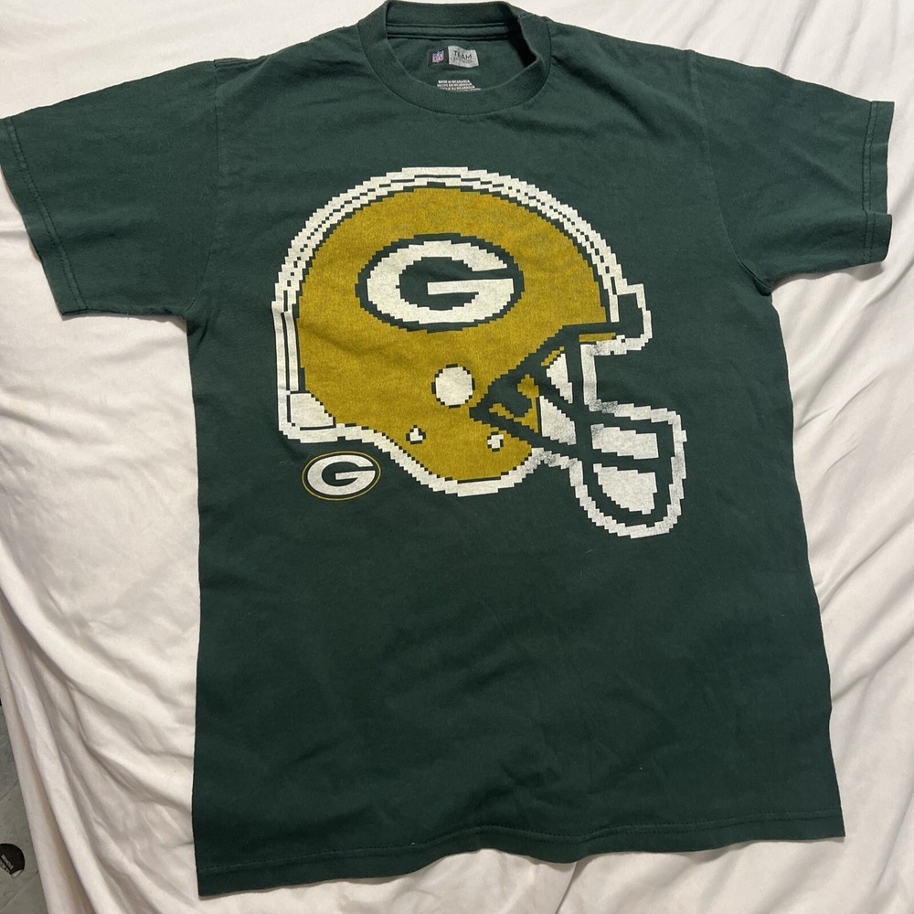 Green Bay Packers Pixelated Pixel Helmet Green Graphic Shirt Mens Small
