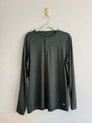 Vuori Ease Performance Henley Shirt Long Sleeve Heather Green Men’s Sz XL