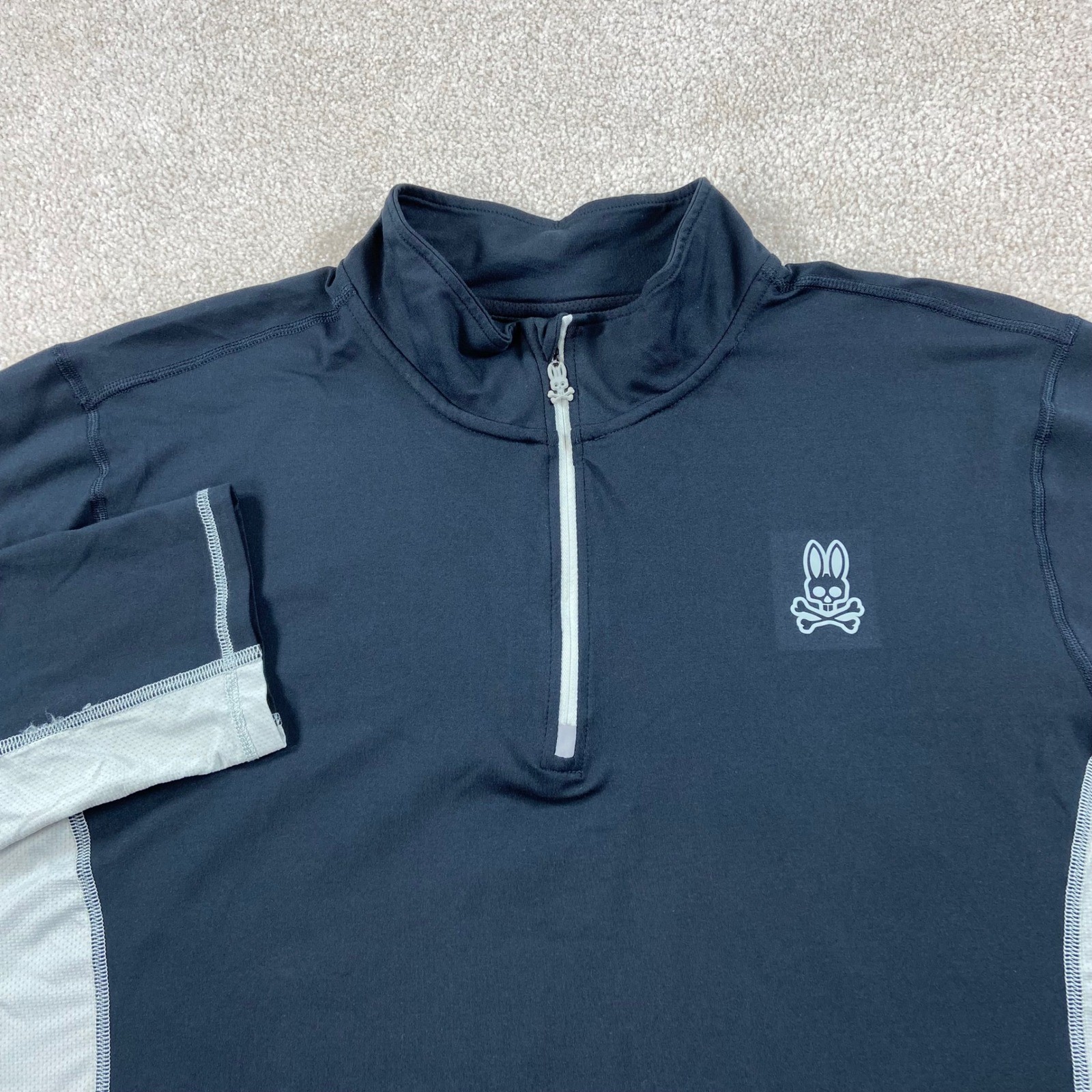 Psycho Bunny Quarter Zip Pullover Mens XL Black Grey Mesh Performance Top gallery