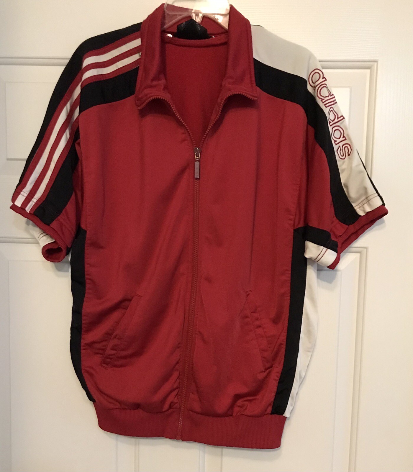Adidas Mens M Polyester Multicolored 80s 90s Zip Short Sleeve Shirt gallery