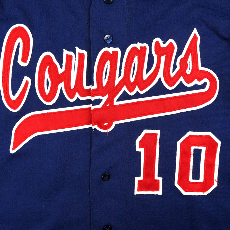 Vintage 80s Wilson Baseball Jersey Large USA Made Niles West Cougars Blue No 10 gallery