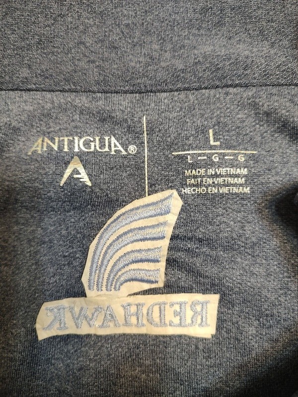 Antigua Red Hawk Men's Grey Blue 1/4 zip long sleeve Pullover Size Large gallery