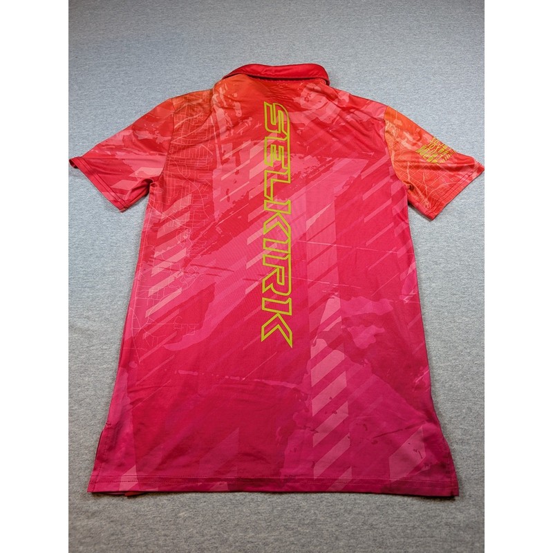 Selkirk Sport Pickleball Performance Polo Shirt Mens XS Red Orange Geometric gallery