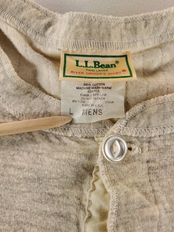 LL Bean River Driver's Shirt Cotton Wool Nylon Blend Henley Shirt Cream Mens L gallery