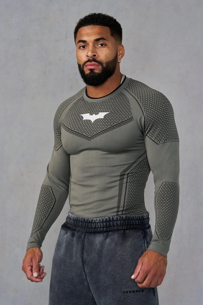 YOUNGLA (SOLD OUT) - 8004 - BATMAN COMPRESSION LONGSLEEVES - GREY GREEN - MEDIUM