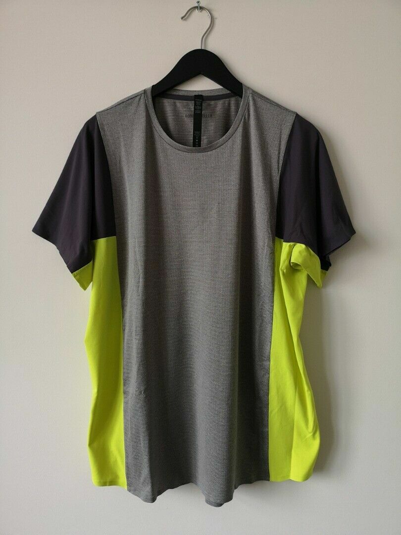 NWT LULULEMON BLTG Grey Yellow Lightweight Take The Moment SS Top Shirt Men's XL gallery