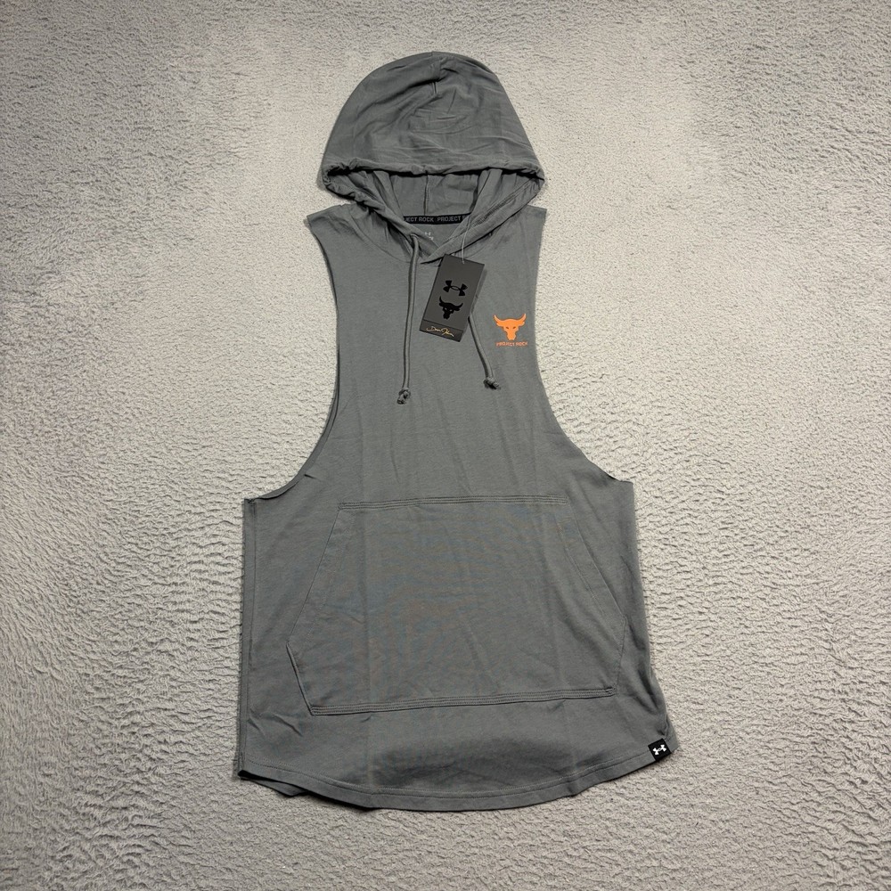 Under Armour Project Rock Payoff Sleeveless Hoodie Shirt Men Small Grey 1387796