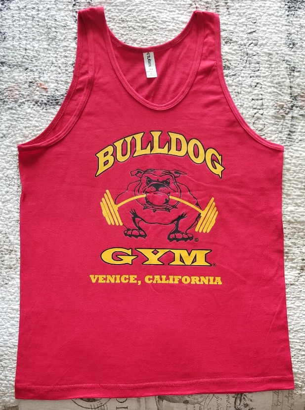 Bulldog Gym Venice Beach California Sleeveless Tank Top Red / Gold / Black New