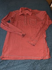 Nau Pullover Mens Large Orange Striped Merino Wool 1/4 Zip Hiking Top Base