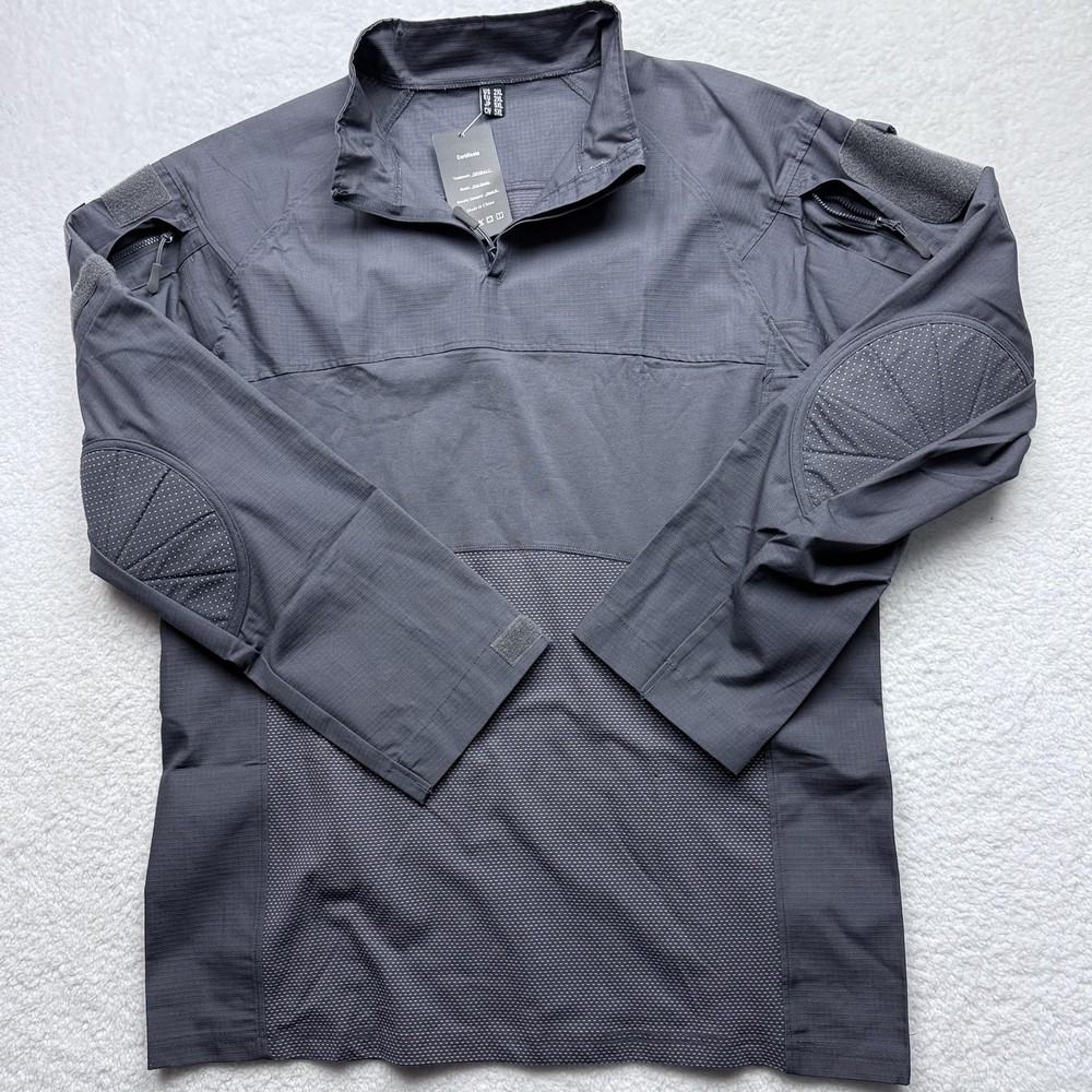 CRYSULLY Shirt Mens 2XL Gray Quarter Zip Tactical Combat Ripstop Mesh Pockets