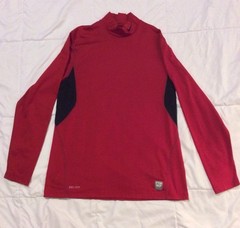 MEN NIKE PRO COMBAT SIZE L LARGE DRI FIT BURGUNDY MAROON GRAY FITTED LONG SLEEVE