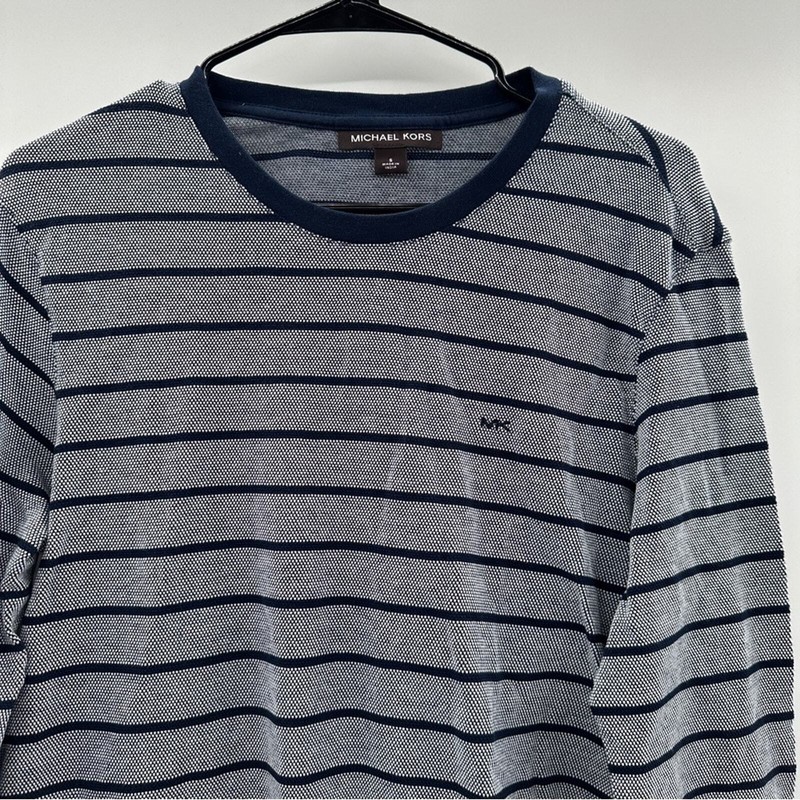 Michael Kors Navy Blue & Gray Striped Long Sleeve Pullover Shirt Size S gallery