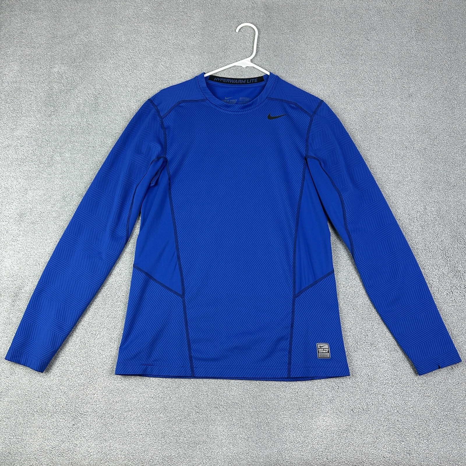 Nike Pro Combat Hyperwarm Shirt Mens M Blue Dri Fit Compression Athletic READ* gallery