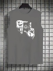 Men’s summer casual sports loose fit gesture eye pattern print comfortable and b